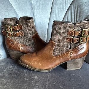 Caterpillar Brown Ankle Booties with Rustic Buckles